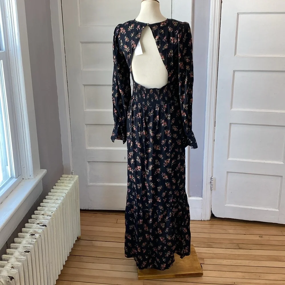 NWT AFRM Gilda Back Cutout Maxi Dress in Noir Bouquet, Size M - Picture 7 of 17